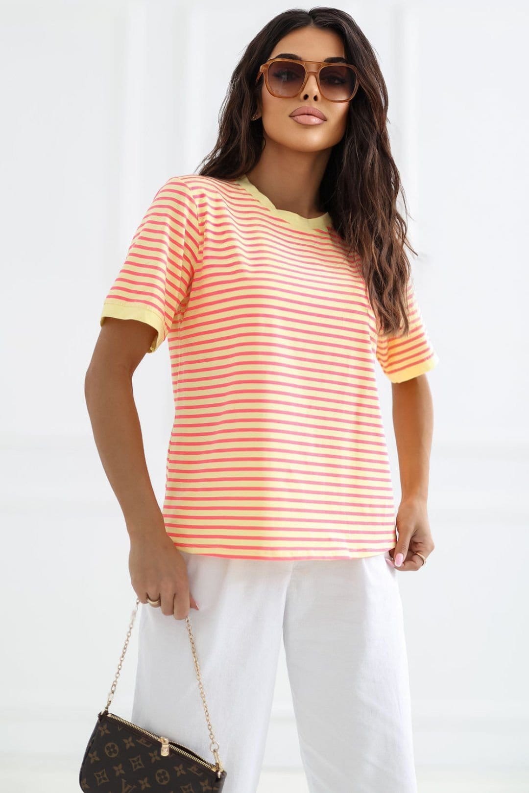 Love Lace Love Lace Women's Striped Cotton T-Shirt Style 226978 in Yellow - 4