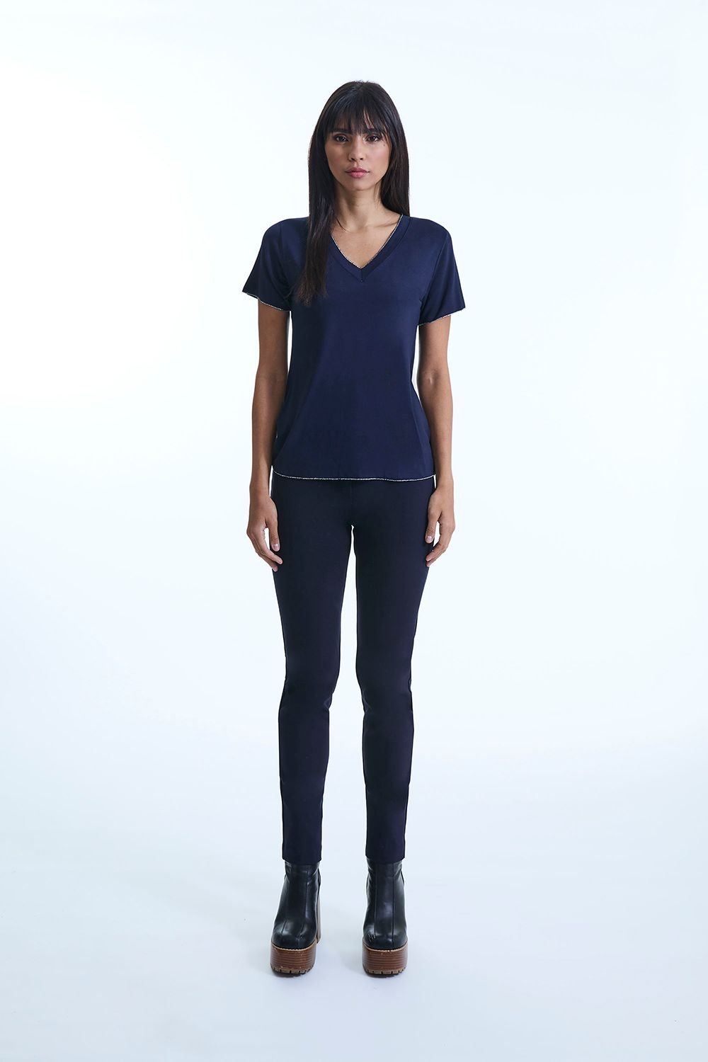 James Lakeland James Lakeland Women's V-neck Navy T-shirt - 4