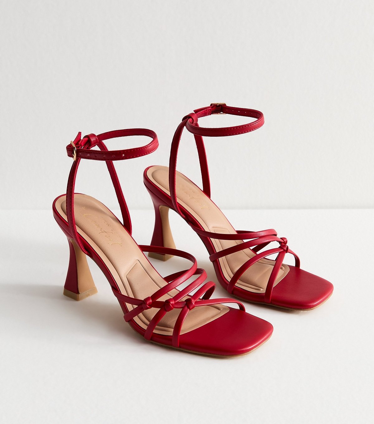 New Look Women's Red Knot Strappy Faux Leather Stiletto Heel Sandals Vegan New Look - 2