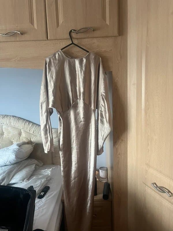 ASOS ASOS Gold Satin Midi Dress Long Sleeve – Size 10