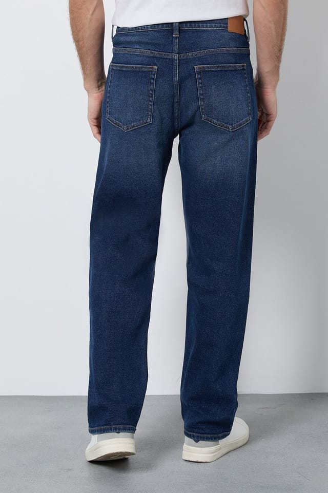 Burton Burton Men's Dark Wash Stretch Regular Straight Fit Jeans in Dark Blue - 3