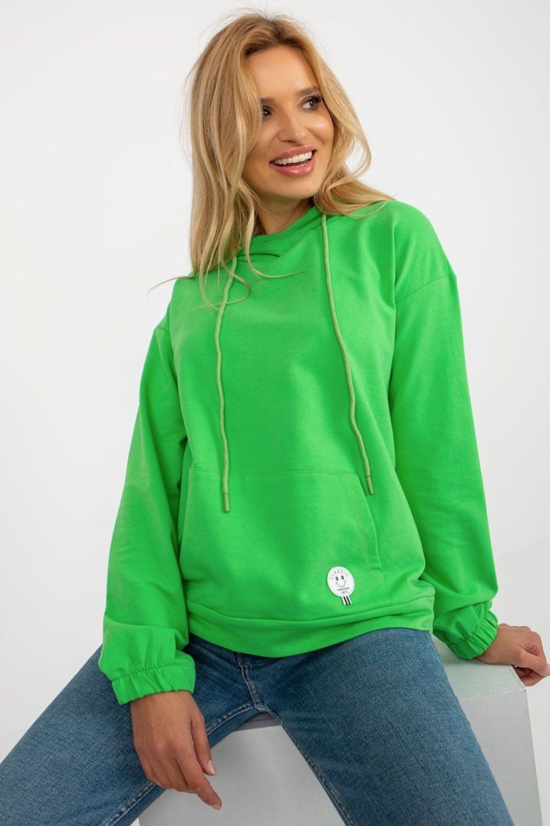 Love Lace Love Lace Women's Cotton Hooded Sweatshirt with Kangaroo Pocket Style 185949 in Green - 4