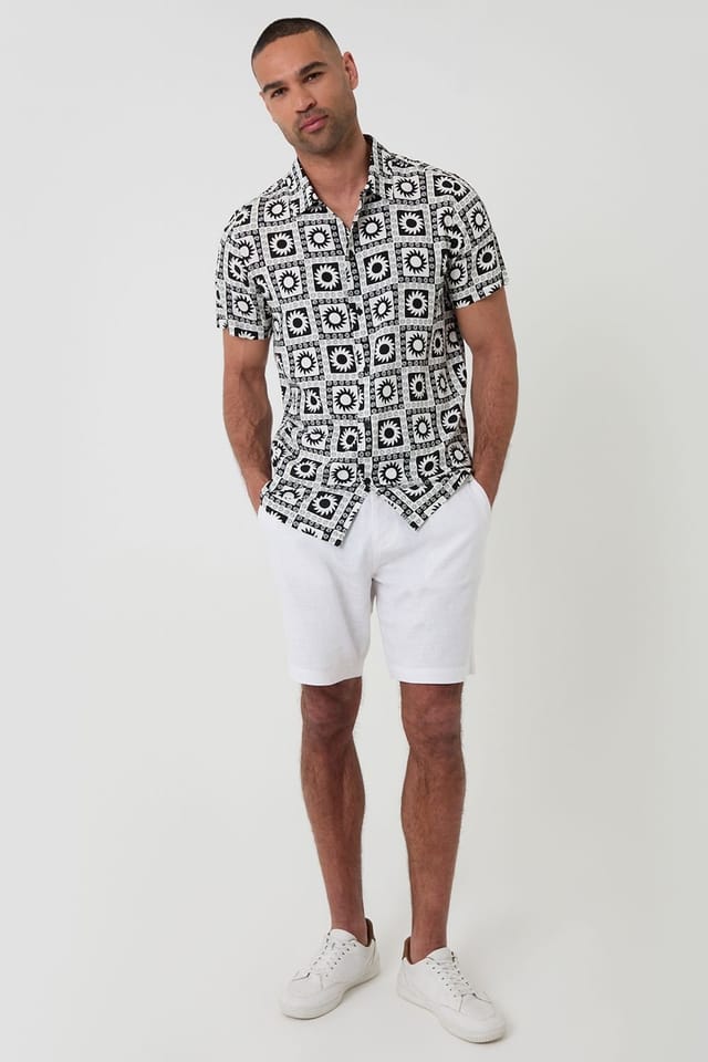 Threadbare Threadbare Men's Geometric Sun Print Short Sleeve Shirt in Black - 3