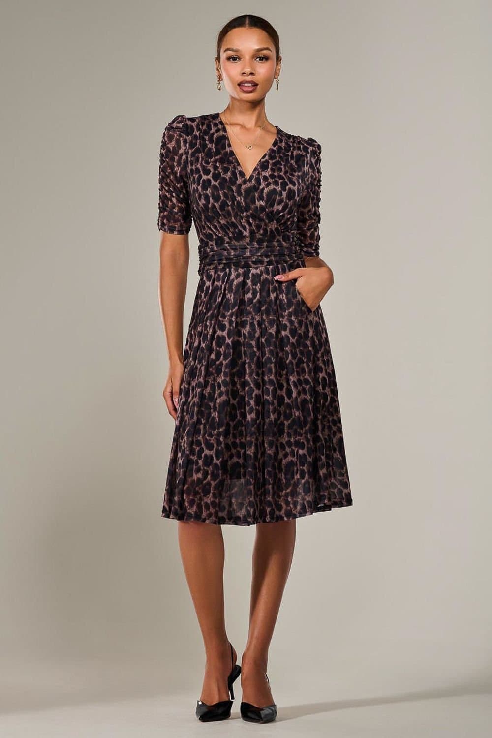 Jolie Moi Jolie Moi Women's Mesh Half Sleeve Midaxi Dress in Dark Brown