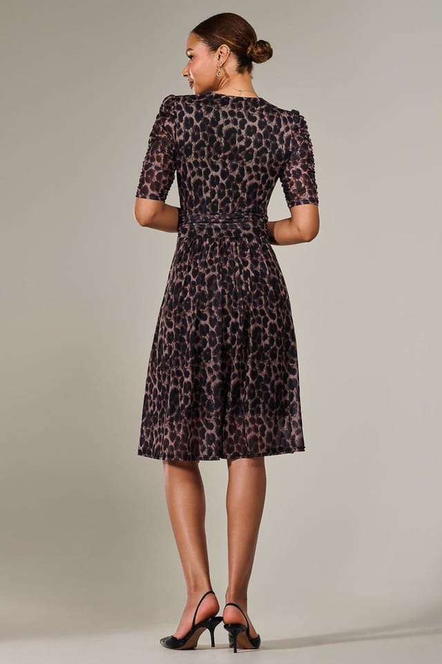 Jolie Moi Jolie Moi Women's Mesh Half Sleeve Midaxi Dress in Dark Brown - 2