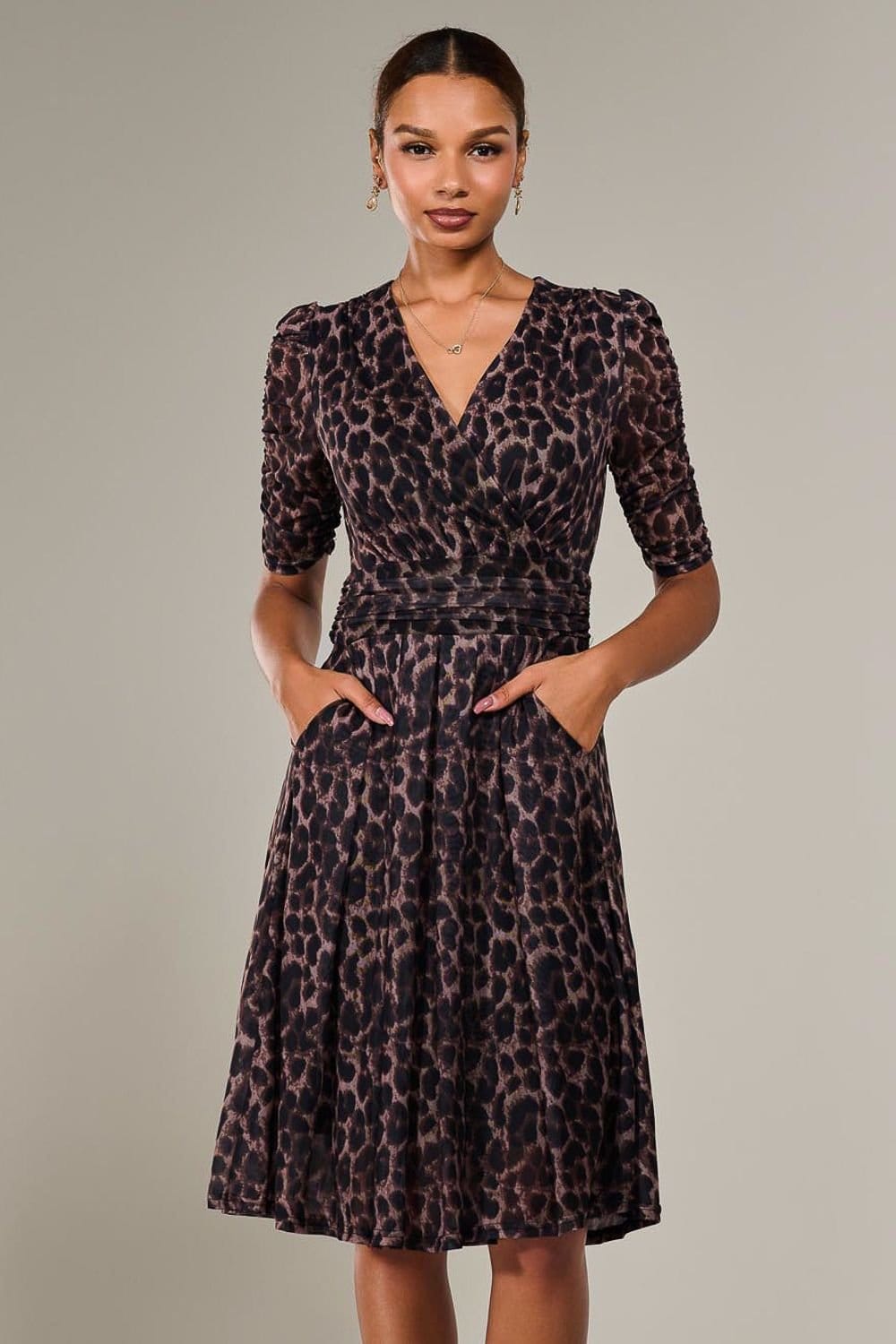 Jolie Moi Jolie Moi Women's Mesh Half Sleeve Midaxi Dress in Dark Brown - 4