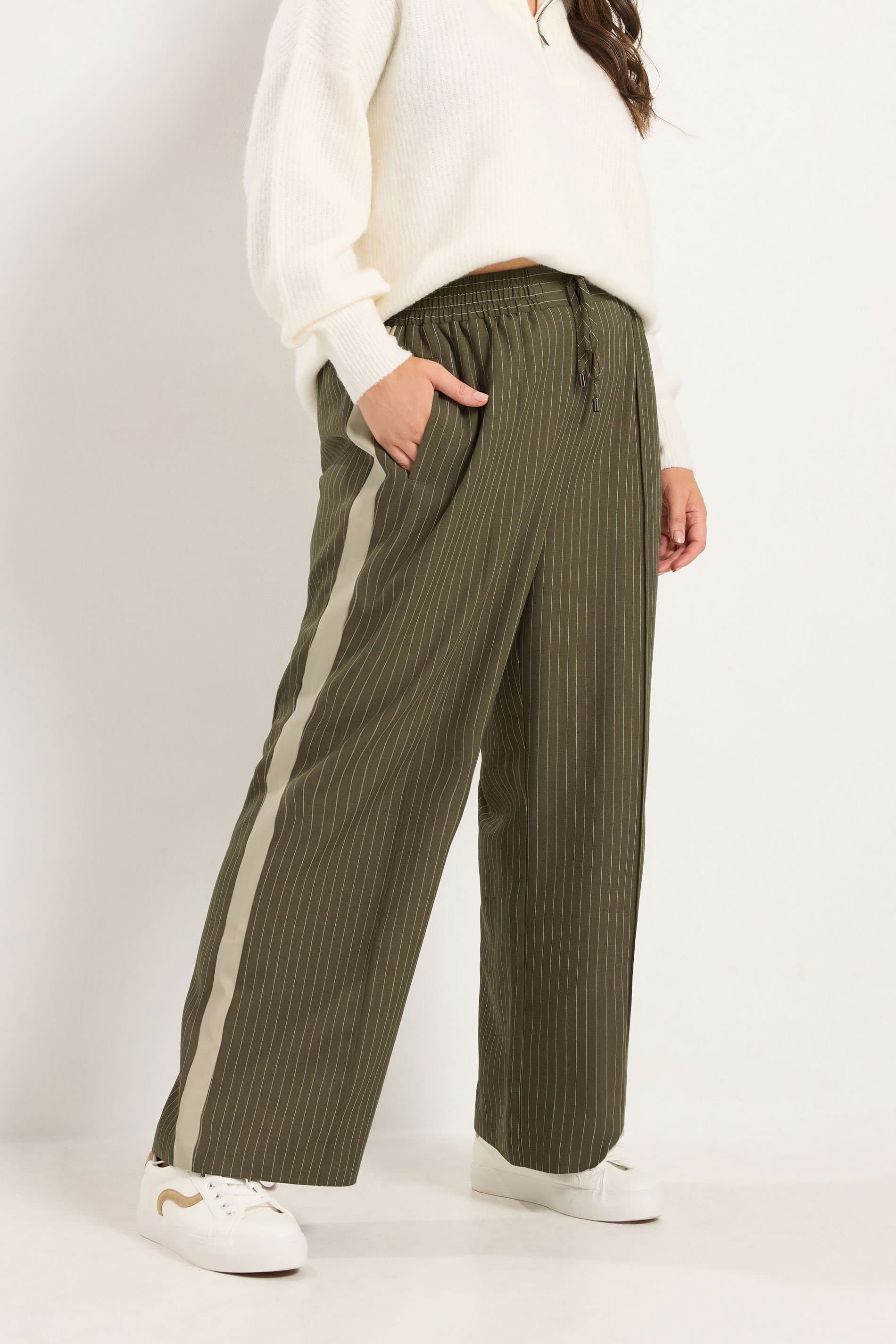 Yours Plus Size Khaki Green Pinstripe Trousers