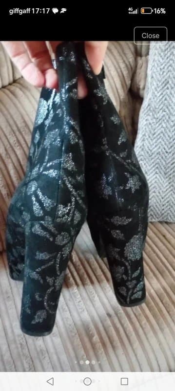 Vintage Dressing Ladies size 6 black jacquard burlesque steampunk damask suede leather ankle platform boots vintage