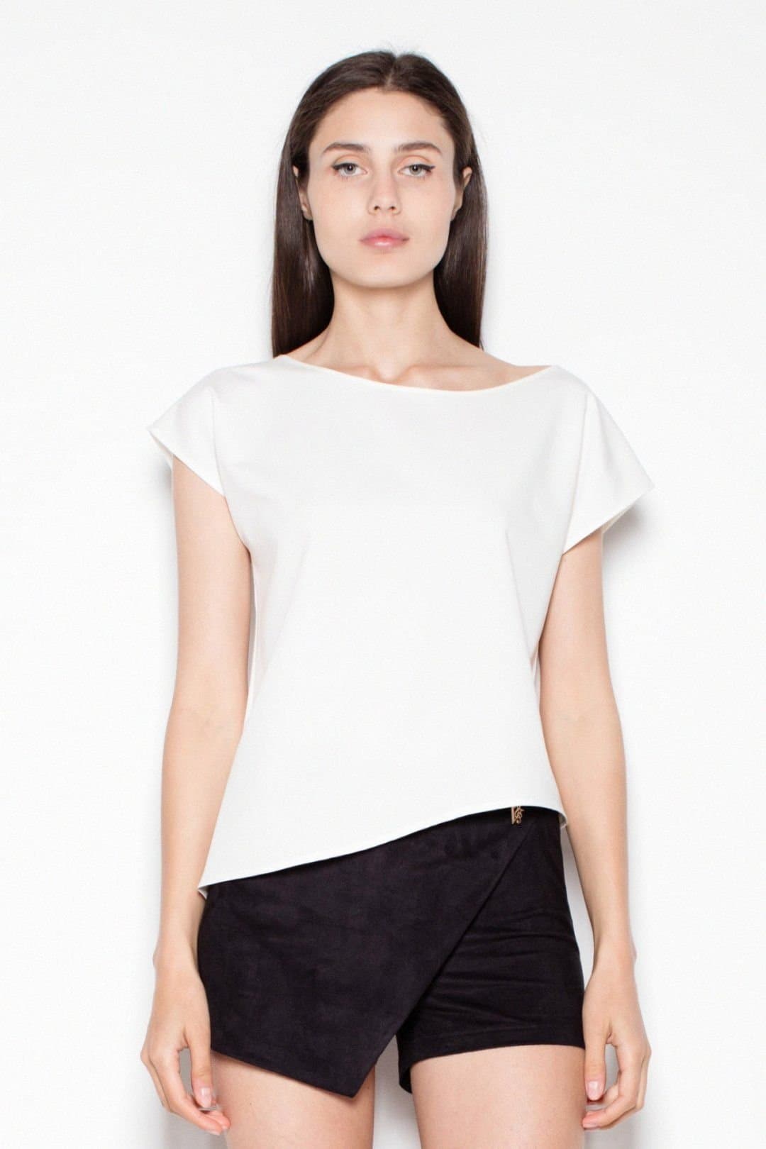 Love Lace Love Lace Women's Asymmetric Loose Blouse with Bare Shoulder Sleeves in White