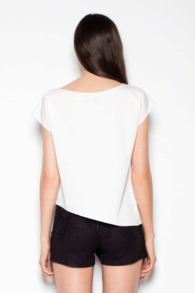 Love Lace Love Lace Women's Asymmetric Loose Blouse with Bare Shoulder Sleeves in White - 3