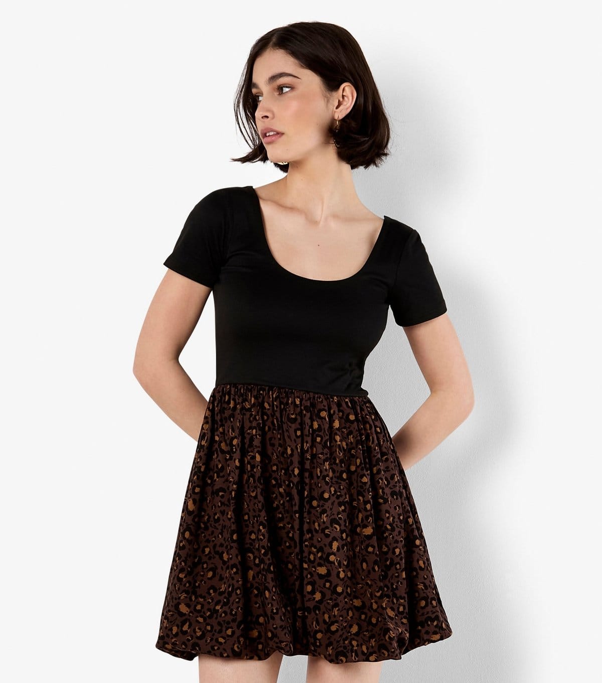 Women's Brown Leopard Print Jersey Mini Dress Apricot New Look