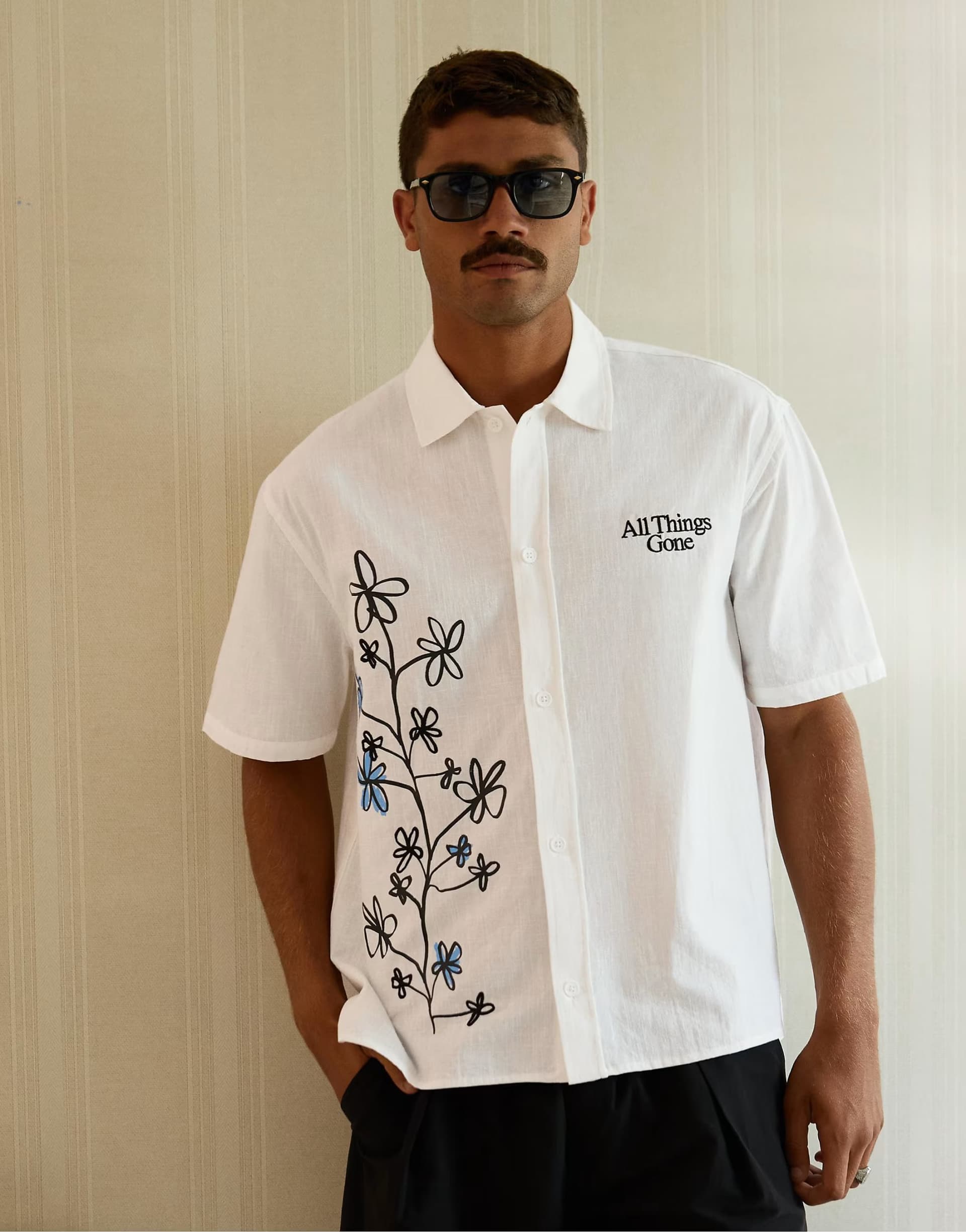 ASOS Bershka Boxy short sleeve shirt with floral print in white