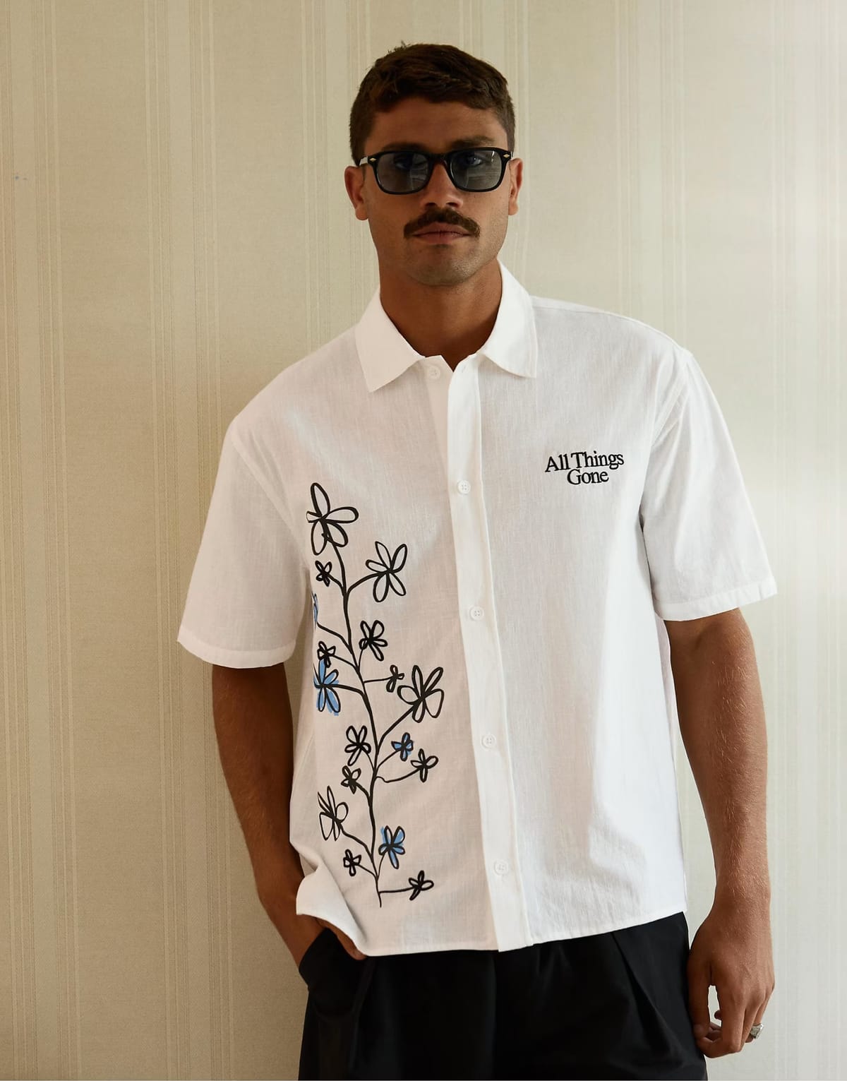 ASOS Bershka Boxy short sleeve shirt with floral print in white - 1