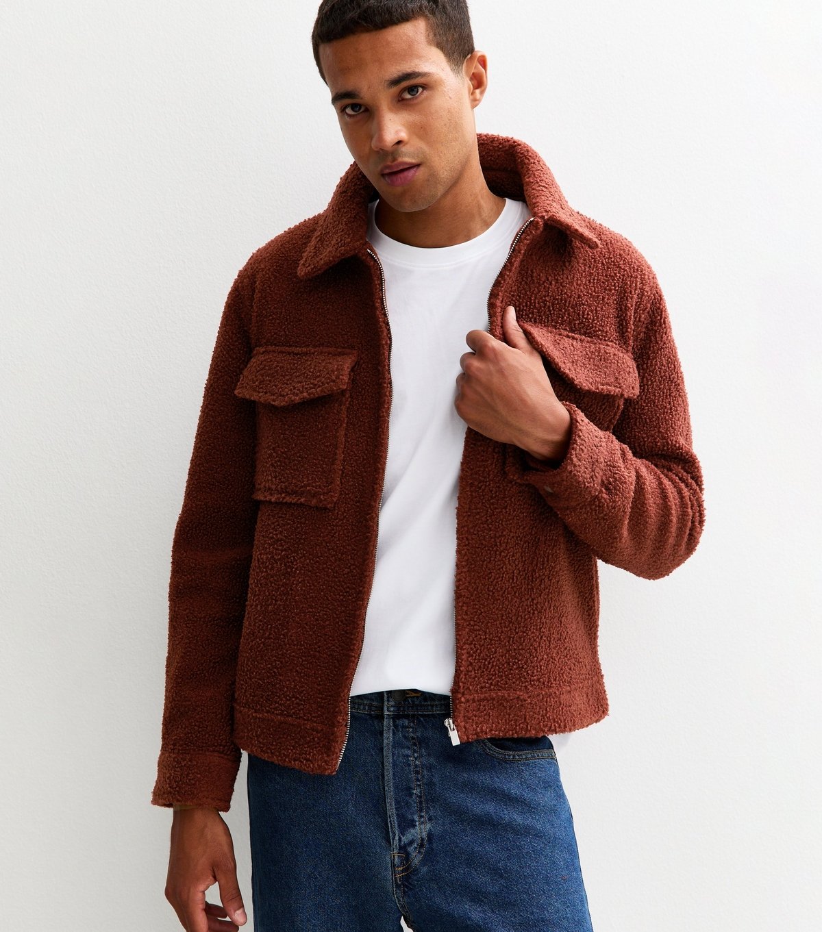 New Look Men's Light Burgundy Regular Fit Boucle Texture Jacket New Look - 2