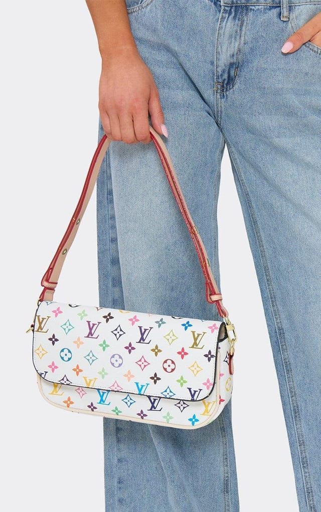 EGO Margo Printed Detail Rectangle Shaped Shoulder Bag In White Faux Leather, Women's Size UK 0 - 2