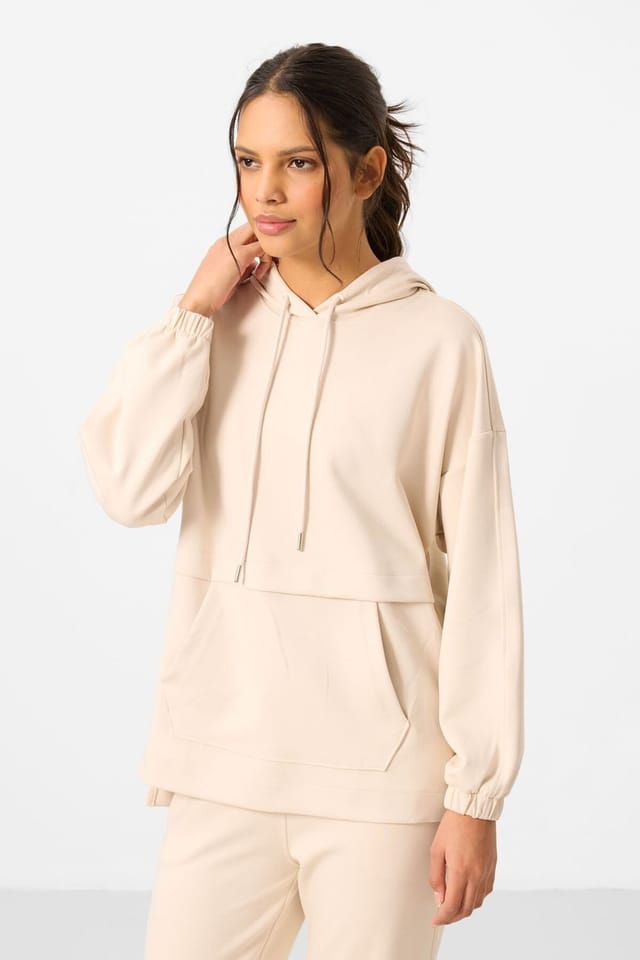 Tommy Life Tommy Life Women's Oversized Hooded Sweatshirt & Wide-Leg Pants Set in Beige - 2