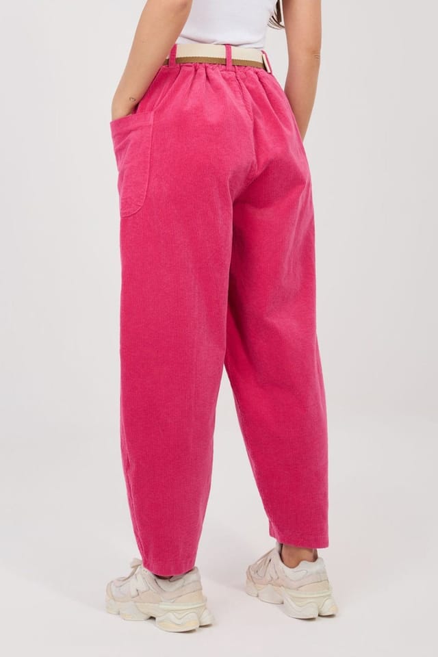 Love Lace Love Lace Women's High Waist Carrot Fit Corduroy Trousers in Pink - 2
