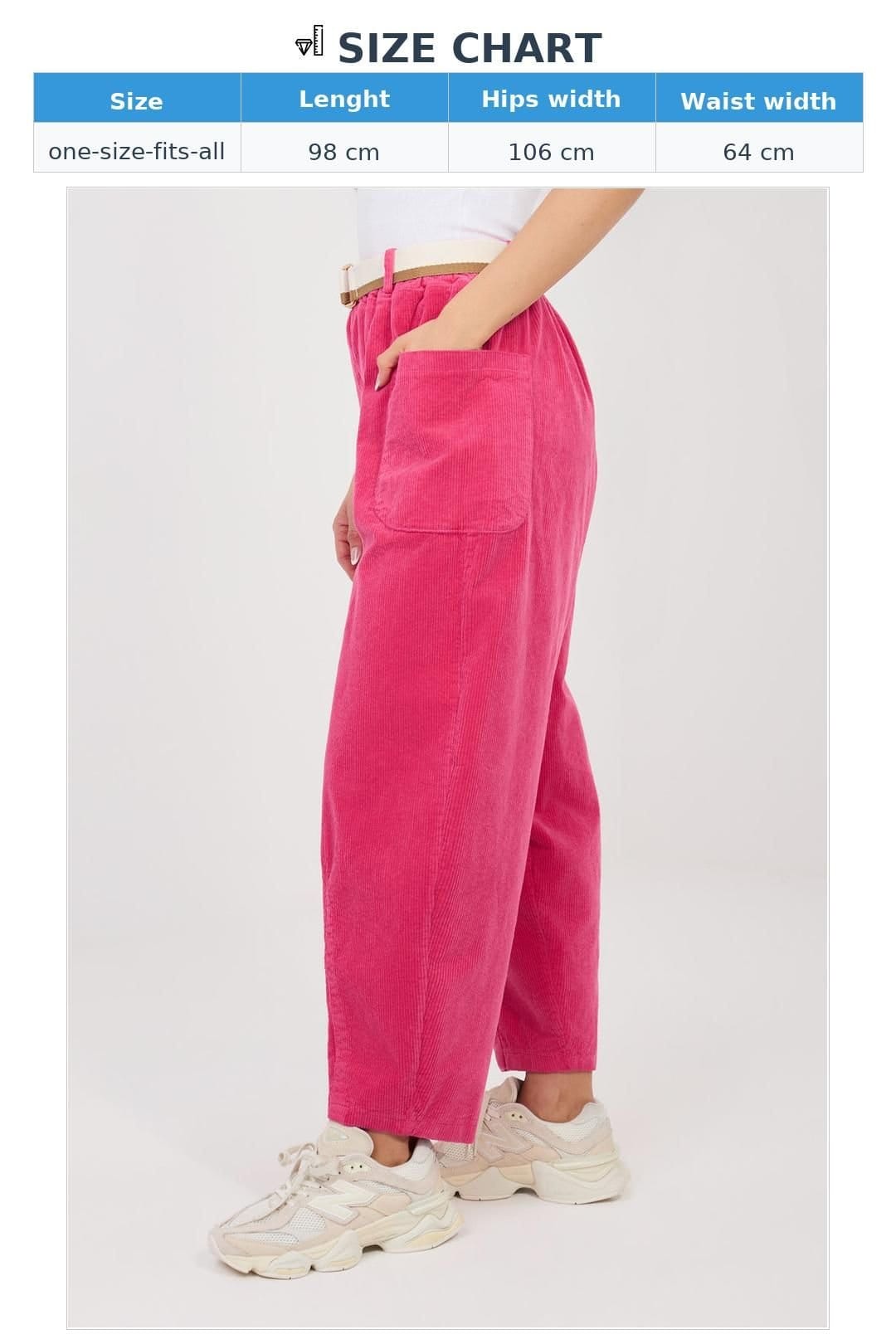 Love Lace Love Lace Women's High Waist Carrot Fit Corduroy Trousers in Pink - 4