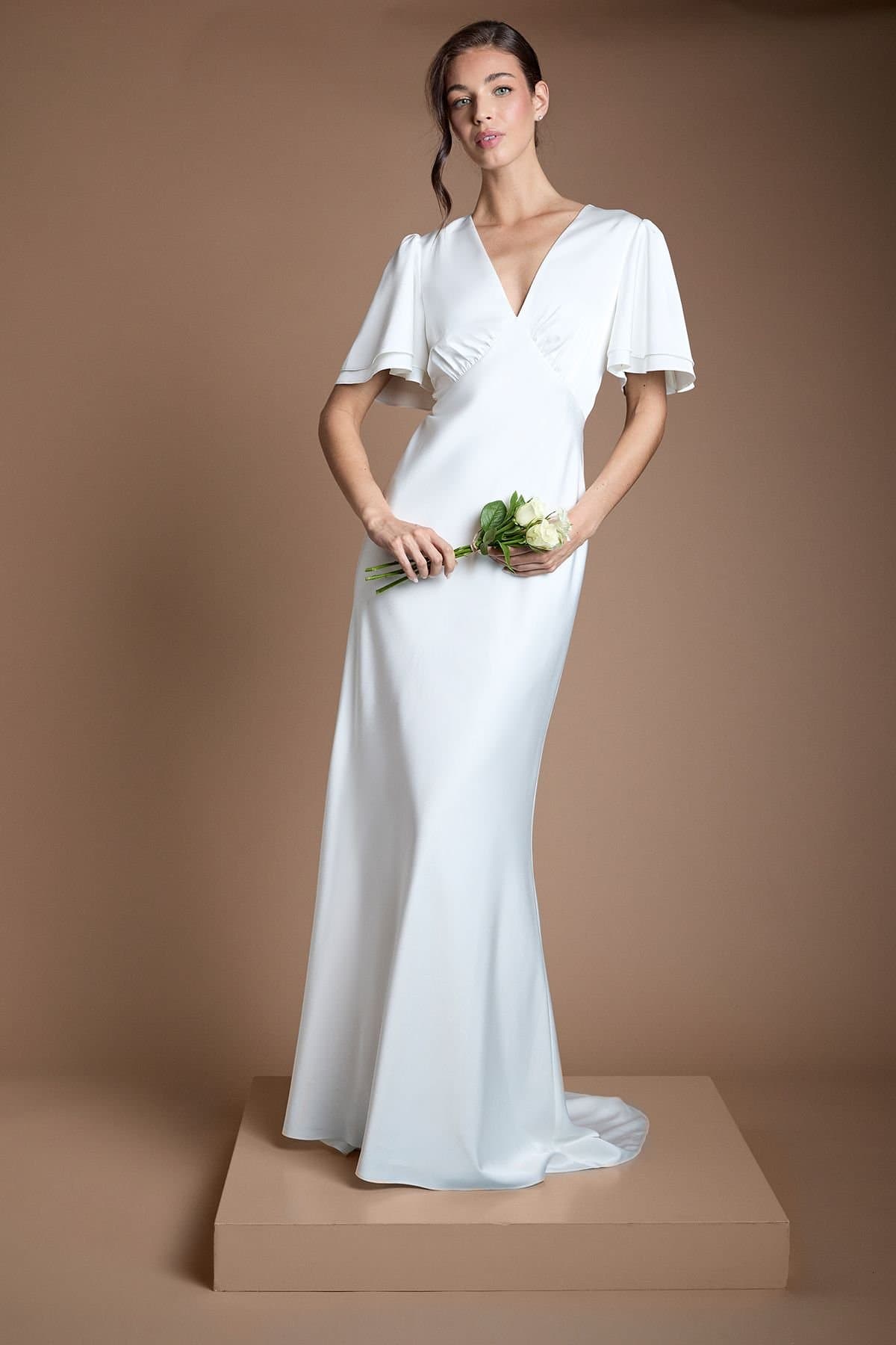 Oasis Oasis Women's Deep V Fluted Sleeve Maxi Wedding Dress in Ivory