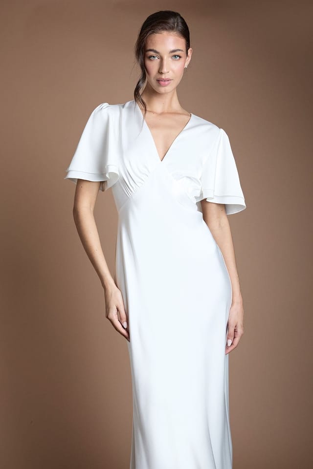 Oasis Oasis Women's Deep V Fluted Sleeve Maxi Wedding Dress in Ivory - 2