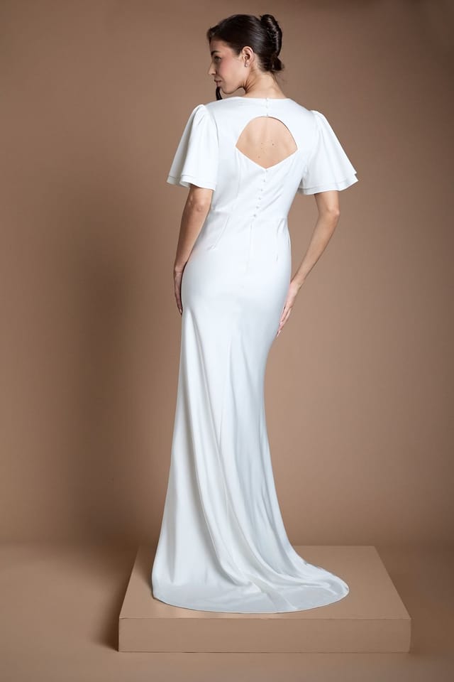 Oasis Oasis Women's Deep V Fluted Sleeve Maxi Wedding Dress in Ivory - 3