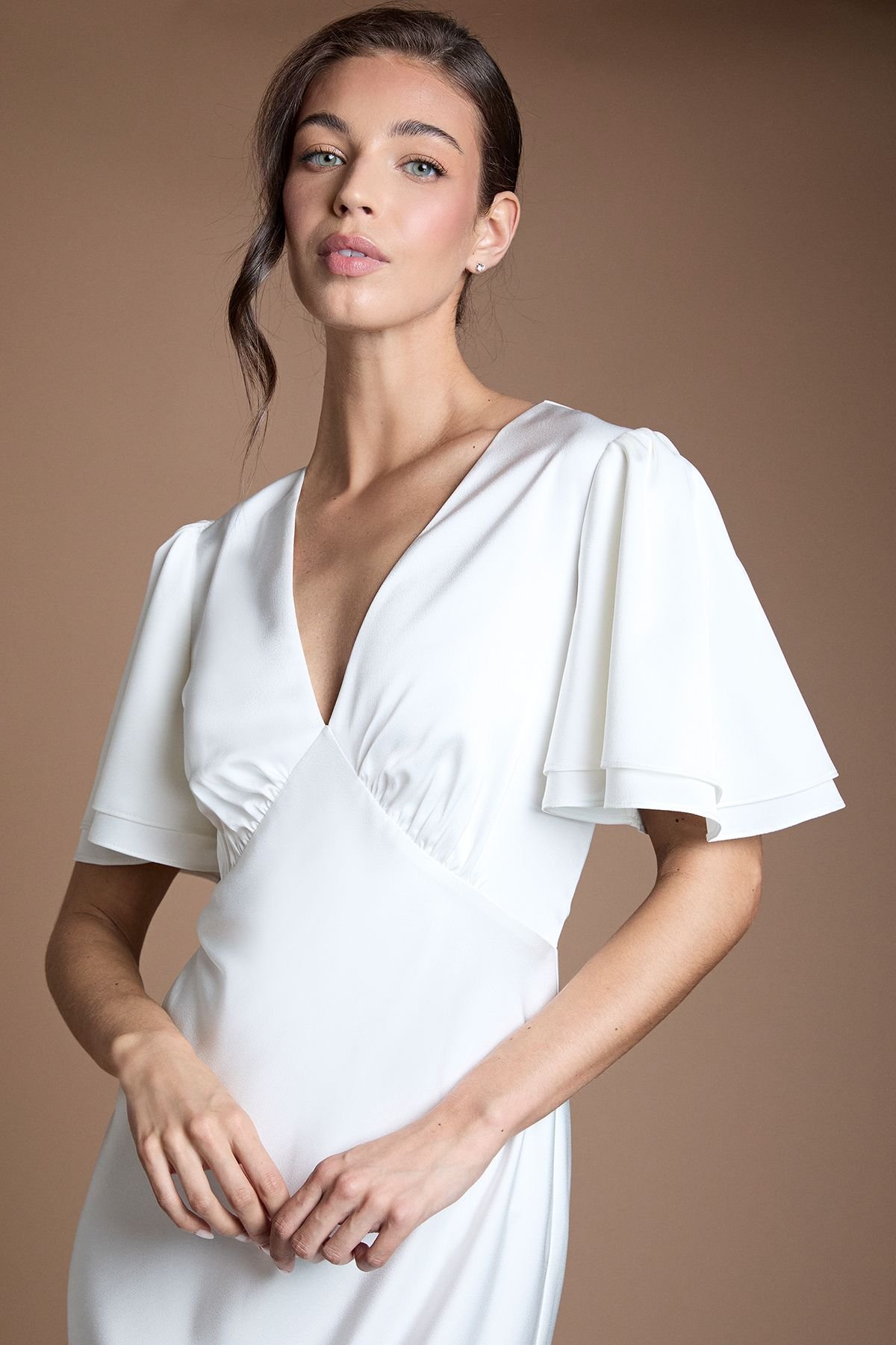 Oasis Oasis Women's Deep V Fluted Sleeve Maxi Wedding Dress in Ivory - 4