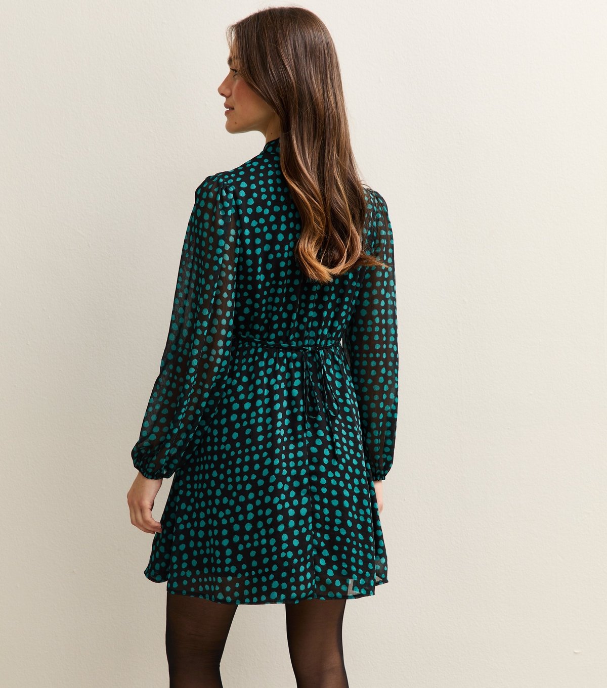 New Look Women's Petite Blue Spotty Pussybow Mini Dress New Look - 4