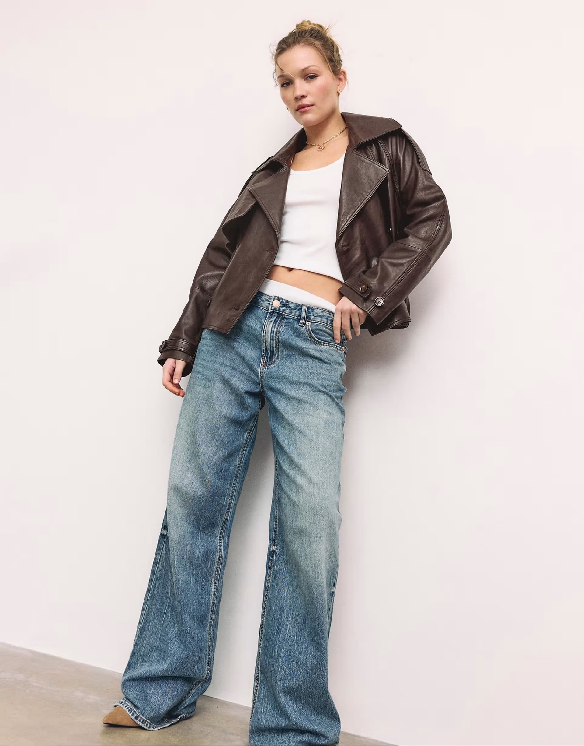 ASOS Stradivarius Oversize 100% leather trench coat in brown