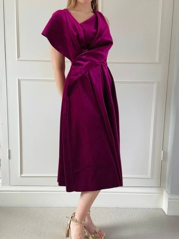 ASOS Design ASOS Design Velvet Wrap Twist Midi Dress, Magenta Plum, UK Size 10, Worn Once - 1
