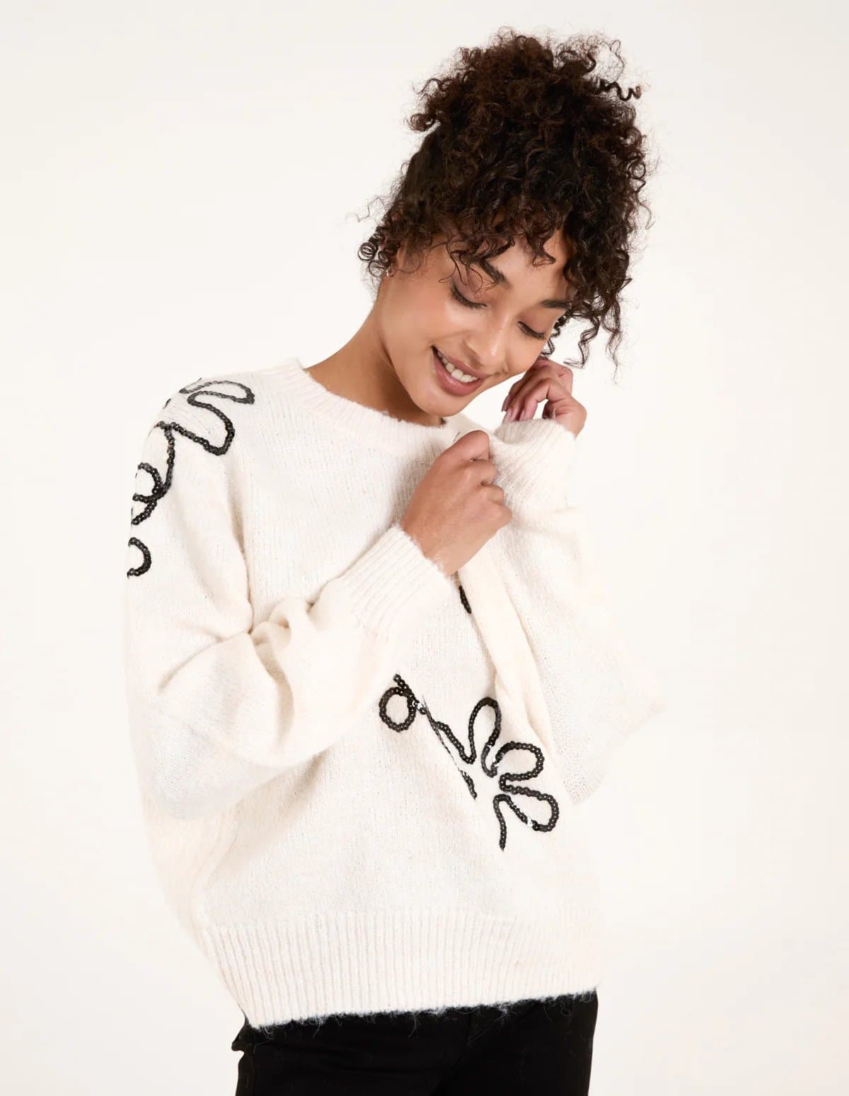 Blue Vanilla Abstract Flower Sequin Jumper