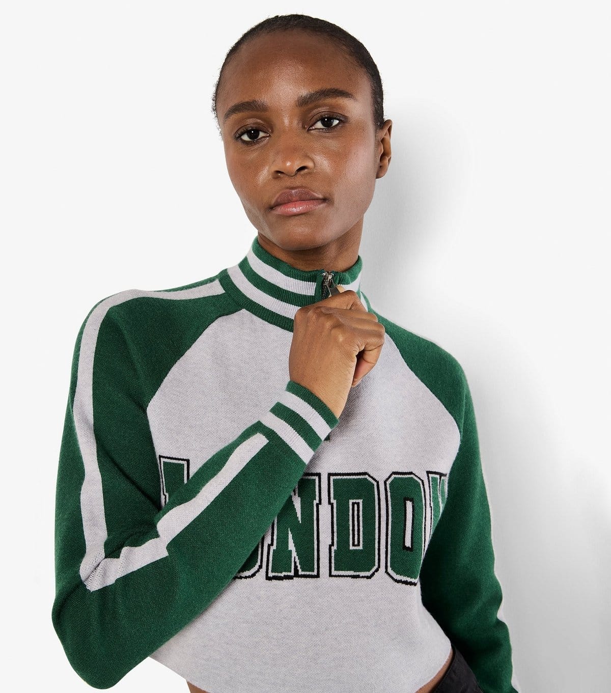 Apricot Women's Green London Slogan Quarter Zip Cropped Jumper Apricot New Look - 4