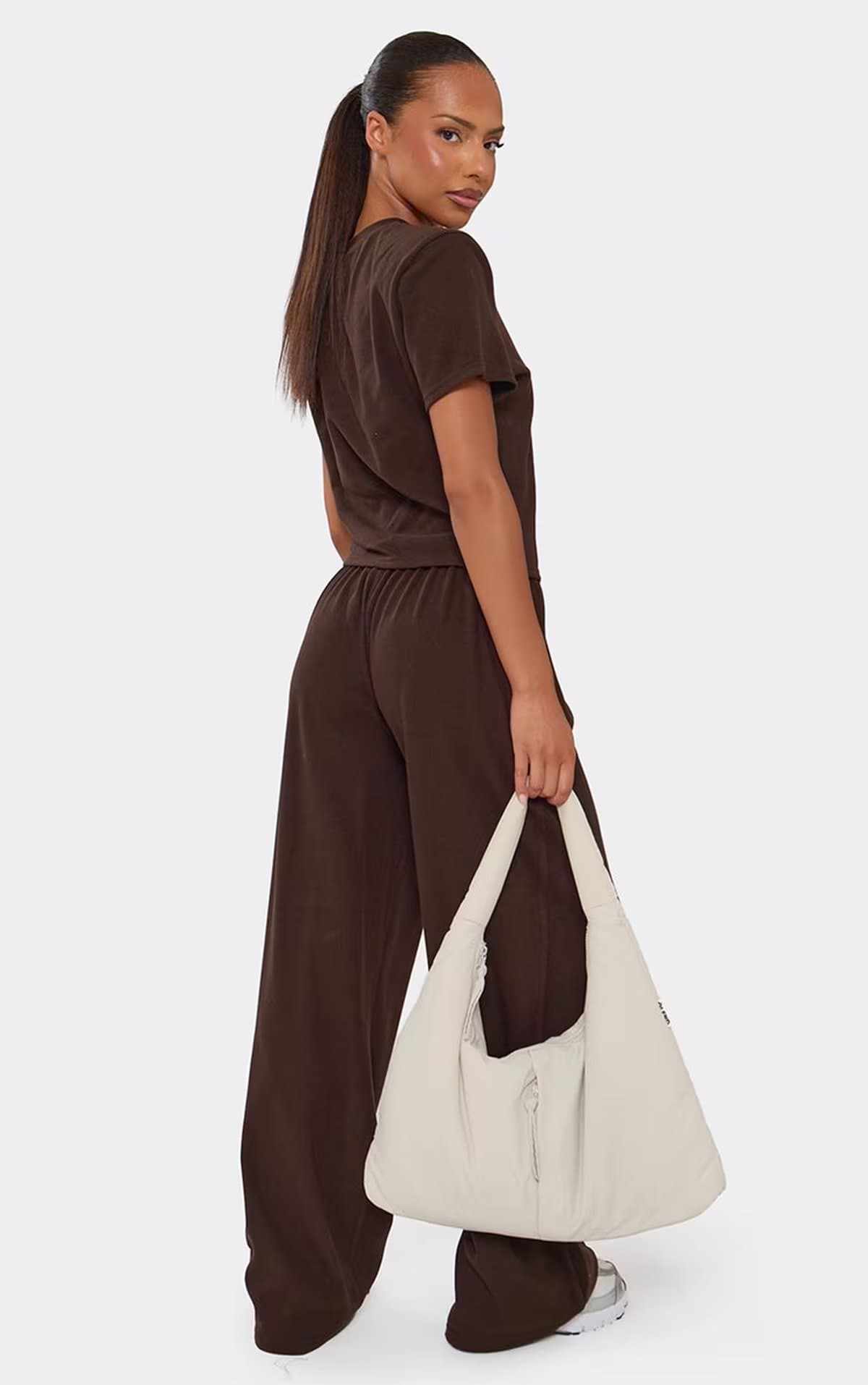 EGO Mid Rise Button Down Straight Leg Joggers In Brown, Women's Size UK 6