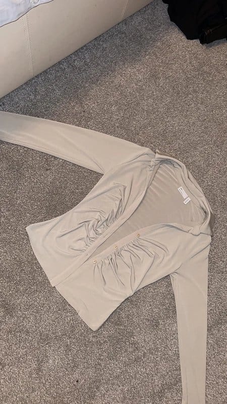 ASOS Beige Ruched Button-Up Long Sleeved Top