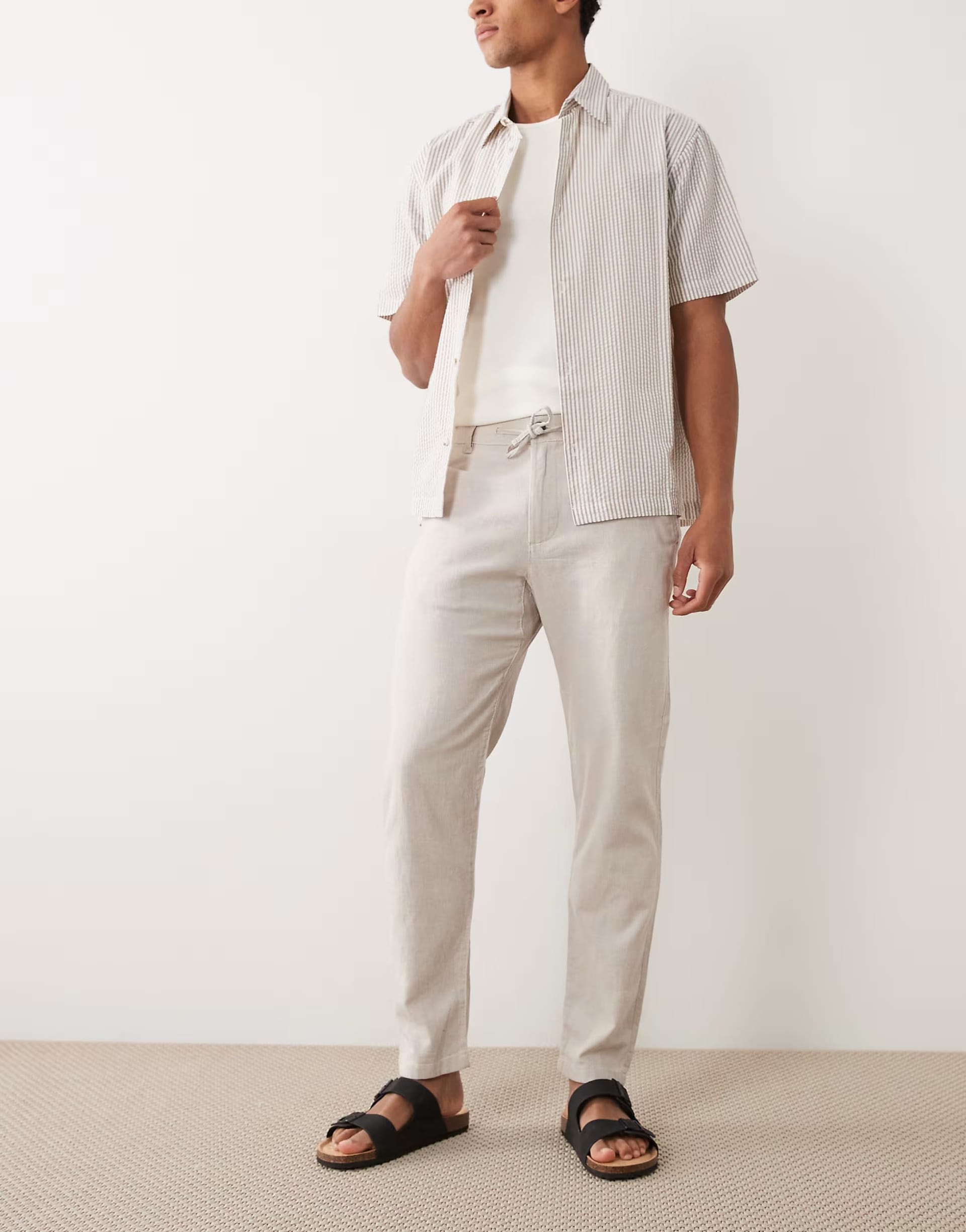 ASOS Cream Linen Blend Drawstring Trousers