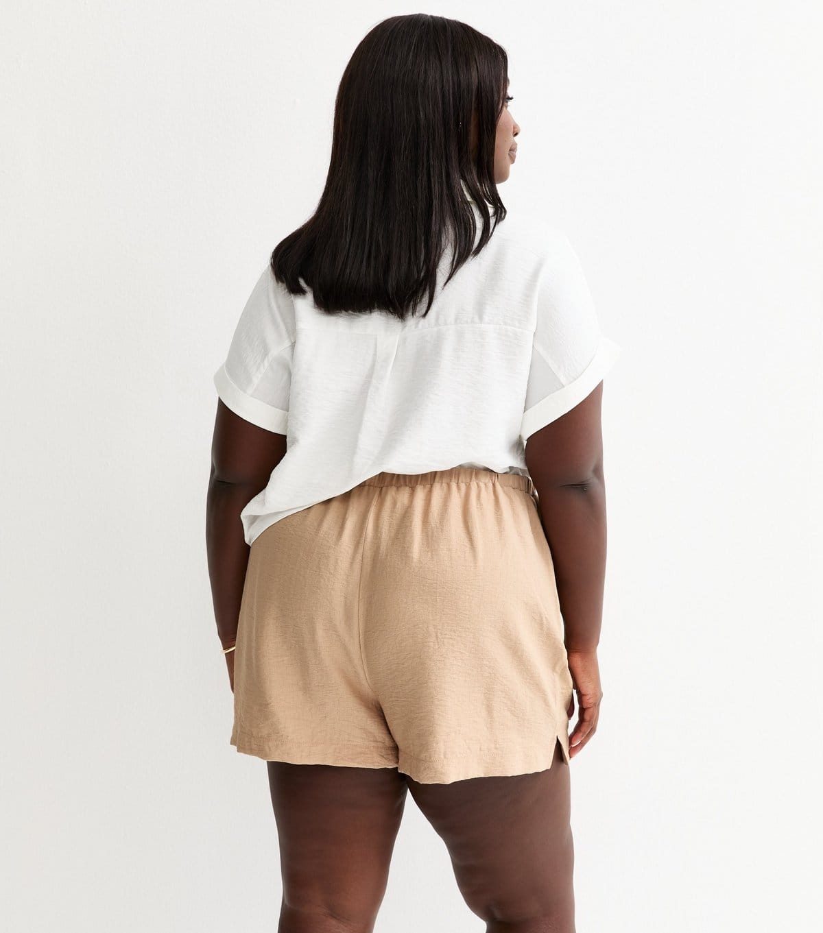 New Look Women's Plus Size Stone Crinkled Drawstring Shorts Curves New Look - 4