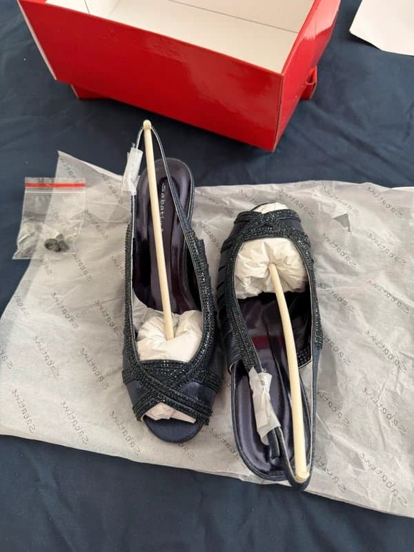 sabatine Women’s Navy Blue Sabatine Slingback Peep Toe Kitten Heels UK Size 4 EU 37