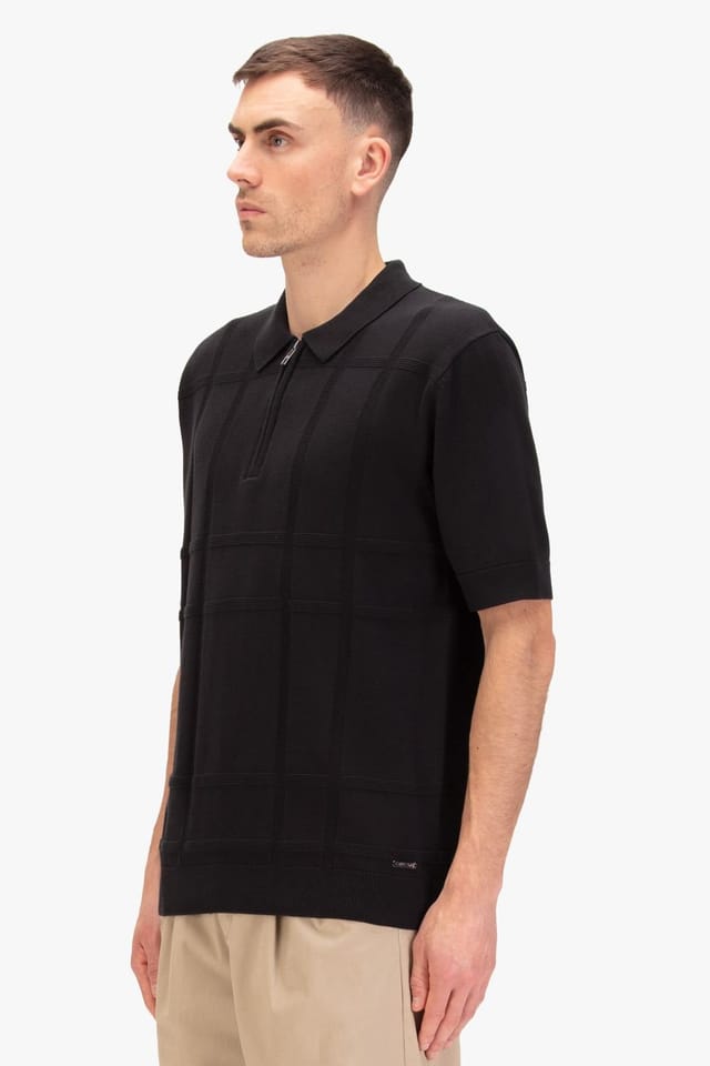 Luke 1977 Luke 1977 Men's Elgin Knitted Check Polo in Black - 3
