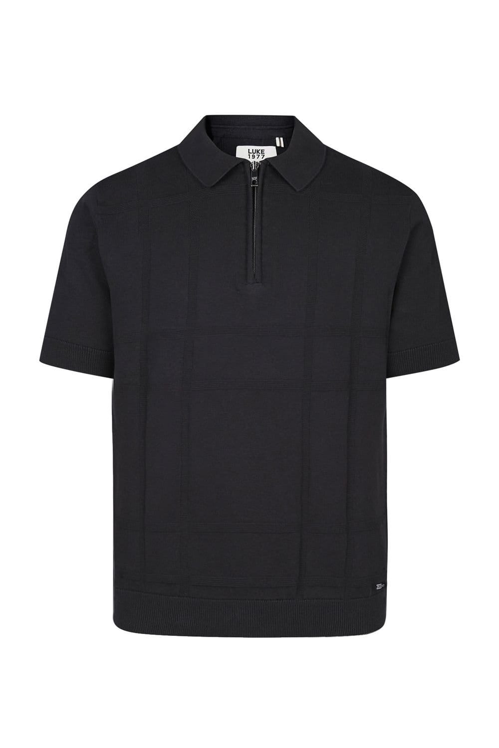 Luke 1977 Luke 1977 Men's Elgin Knitted Check Polo in Black - 4