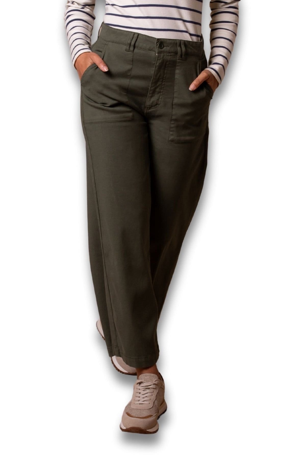Celtic & Co Dark Olive Lyocell-Cotton Wide Leg Pants