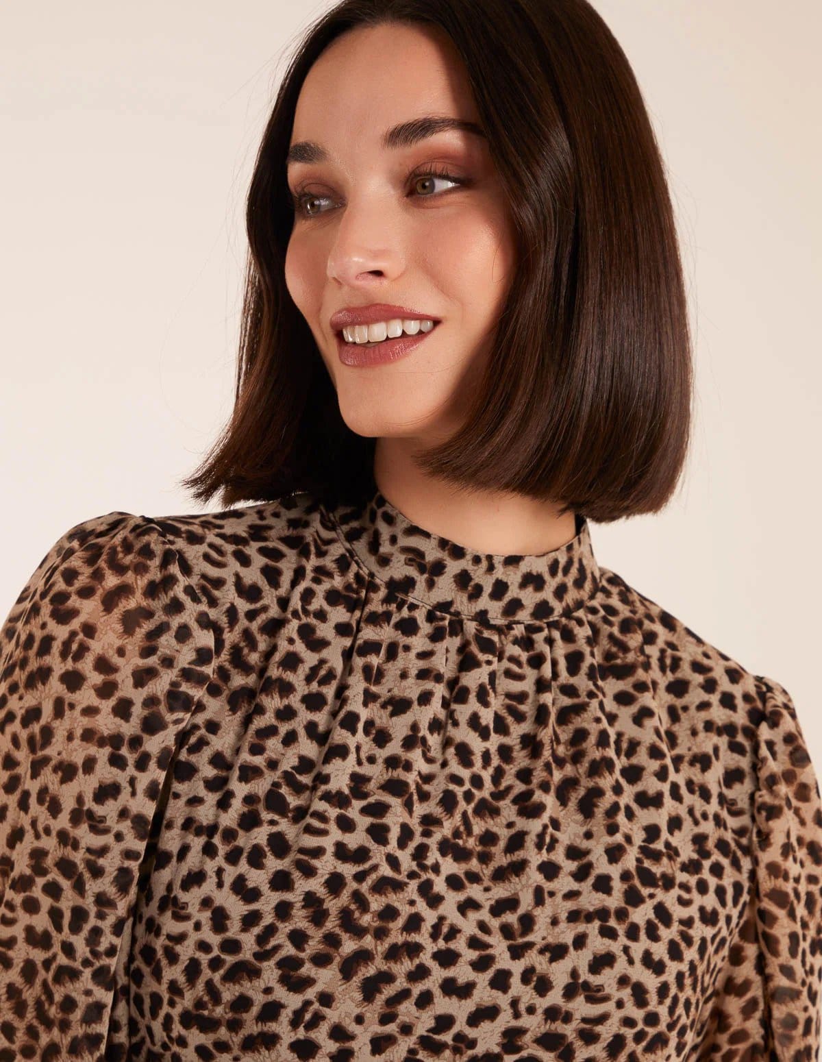 Blue Vanilla Leopard Print High Neck Wrap Frill Hem Midi Dress - 4
