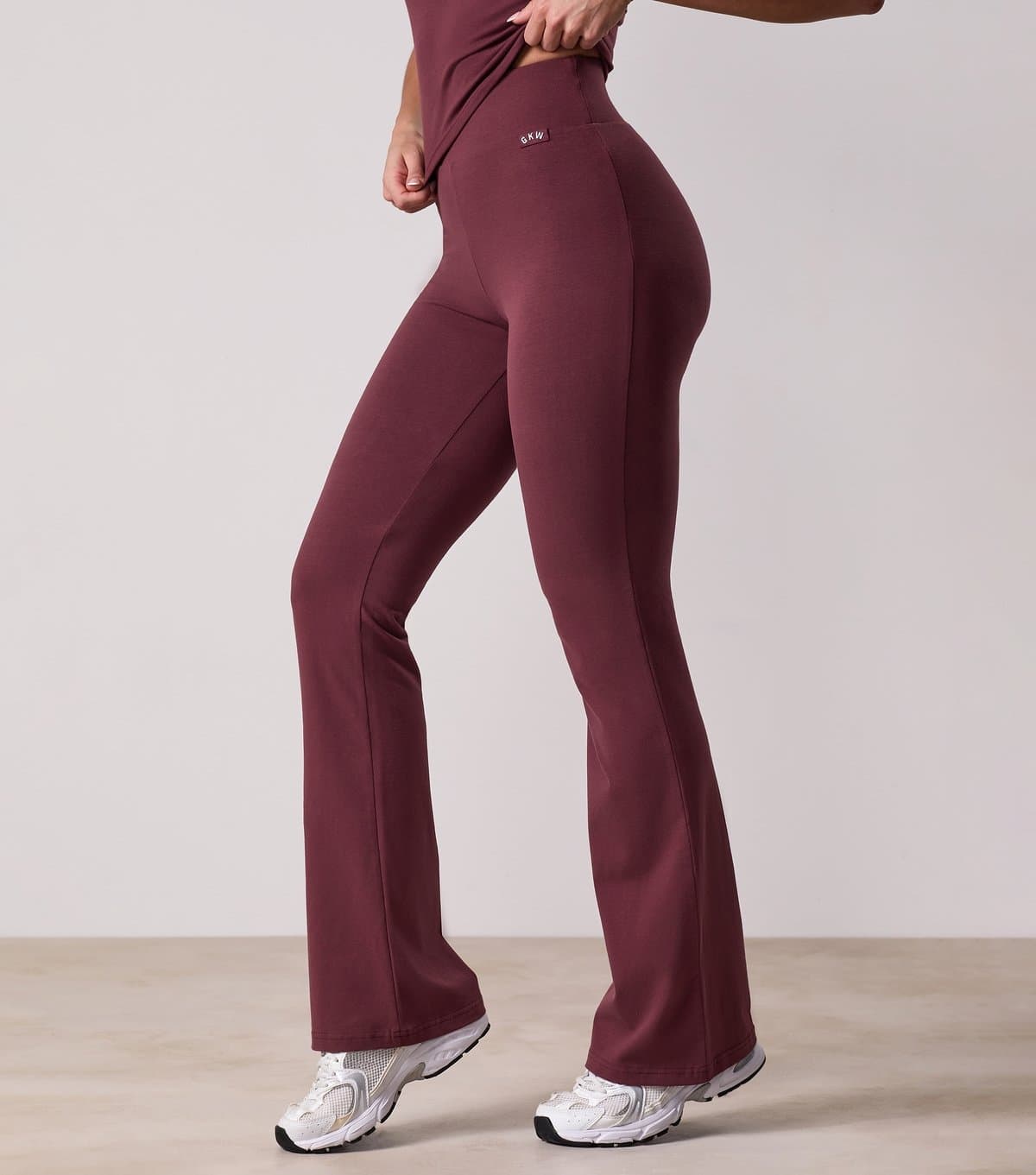 Gym King Women's Plush Burgundy Logo Waist Flared Leggings Gym King New Look