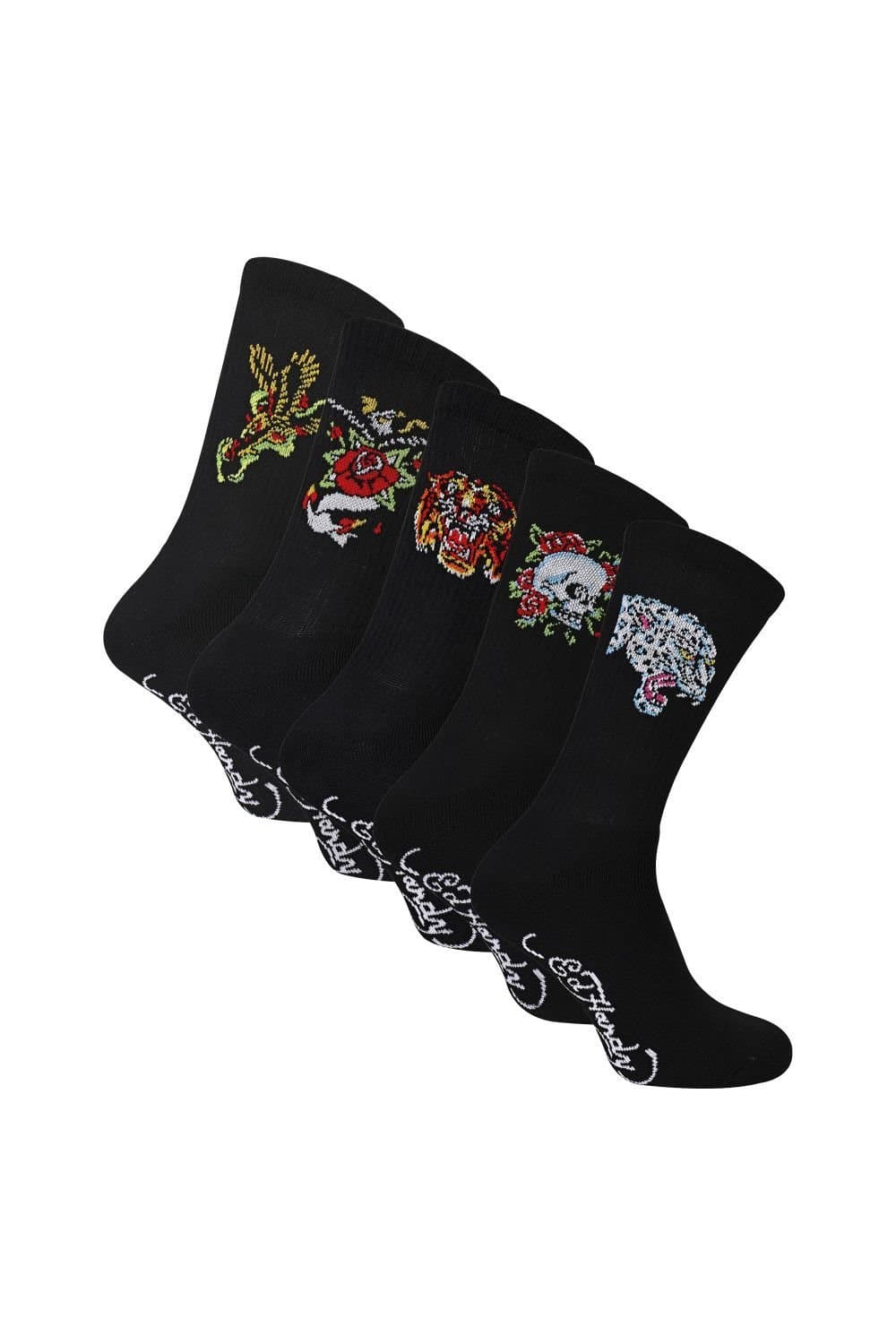 Ed Hardy Ed Hardy Men's 5 Pairs Black Crew Breathable Socks