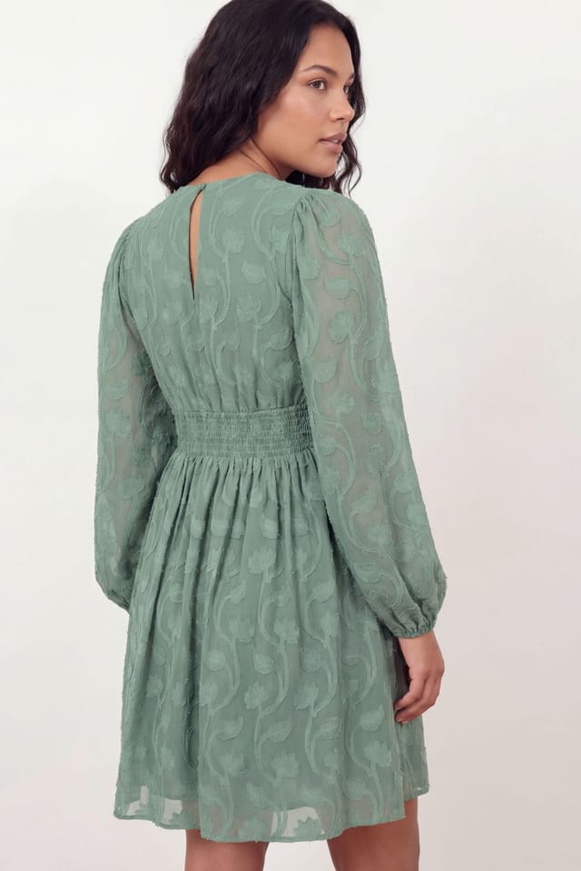 Lovedrobe Lovedrobe Women's Long Sleeve Floral Burnout Mini Dress in Green - 3