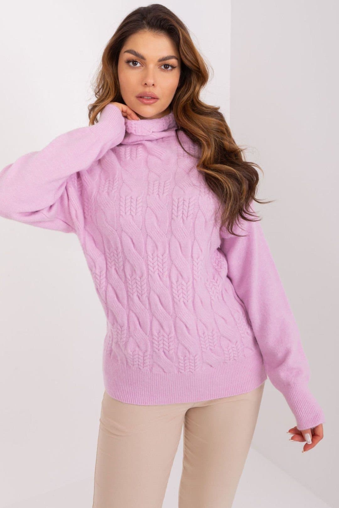 Love Lace Love Lace Women's Acrylic Textured Knit Turtleneck Sweater in Violet