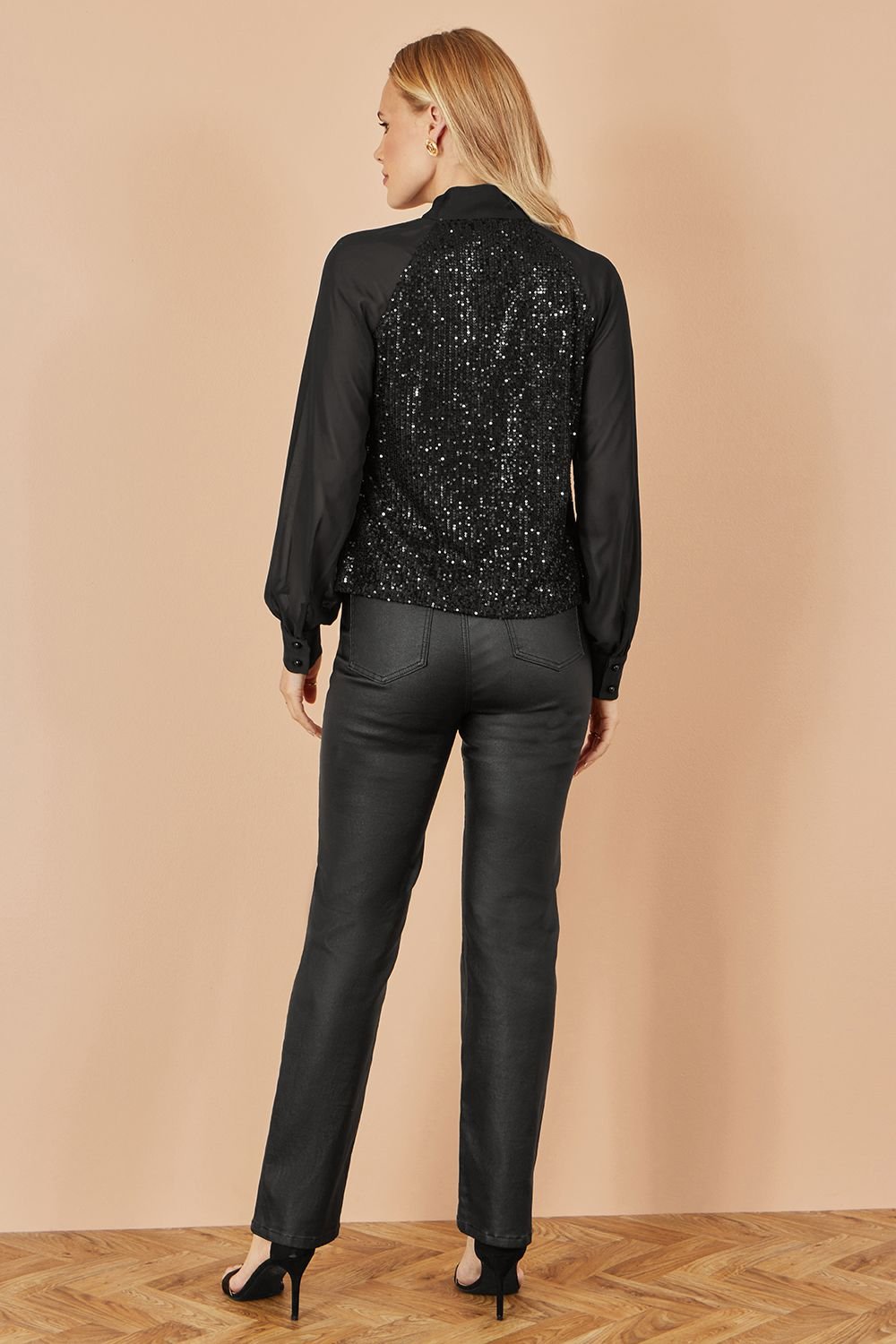 Yumi Yumi Women's Black Sequin Pussy Bow Top - 4