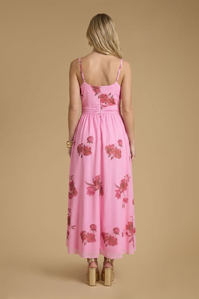 Oasis Oasis Women's Printed Mesh Strappy Prom Midi Dress in Pink - 2