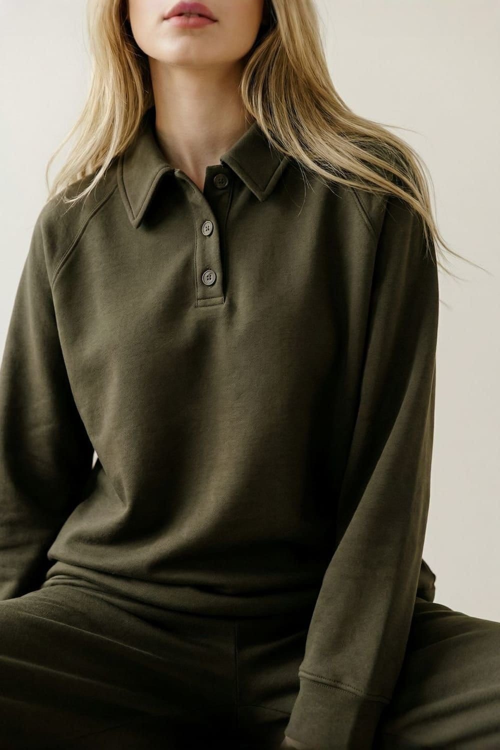 The Night Store The Night Store Women's Olive Button Collar Lounge Trouser Set - 4