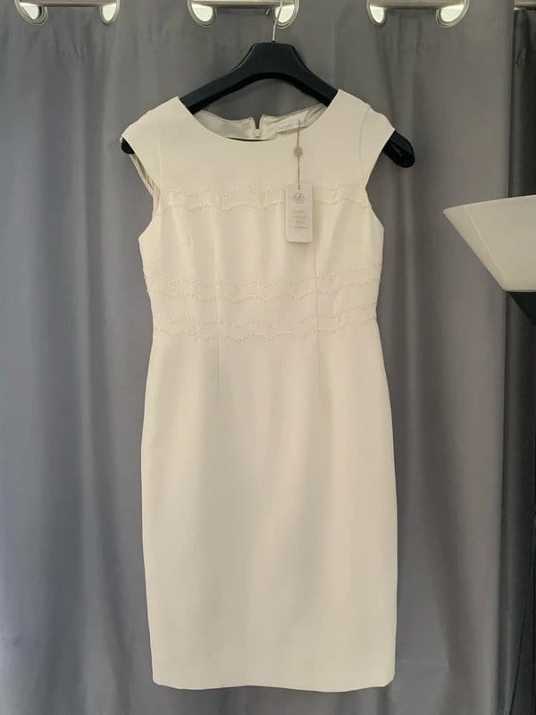 Jacques Vert Cream Sequin Embellished Knee-Length Dress Size 10