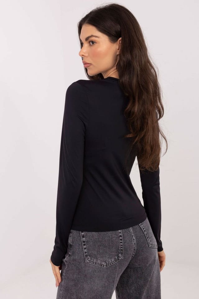 Love Lace Love Lace Women's Fitted Long Sleeve Round Neck Blouse in Black - 3