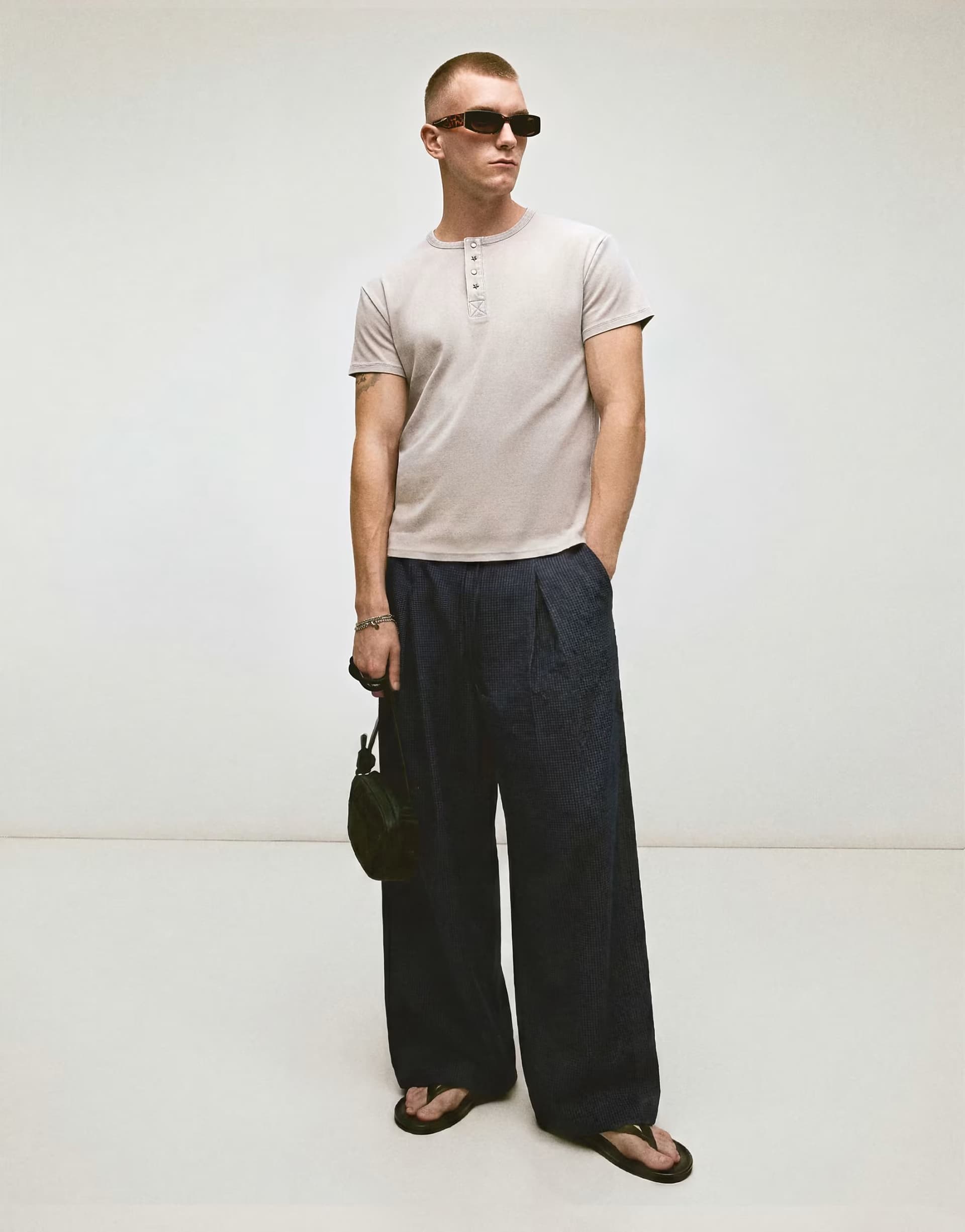 ASOS Bershka Mega baggy check trousers in blue
